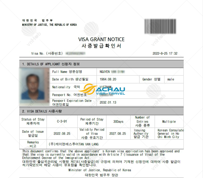 các loại visa du lịch Hàn Quốc 1